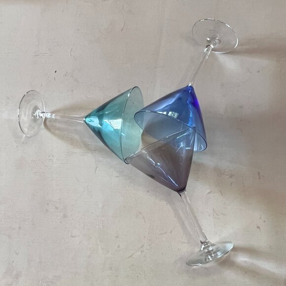Set of 3 Martini/Cocktail Glasses: 1 Teal, 1 Smoky, 1 Blue, 5" x 7-1/2" - Picture 8 of 9